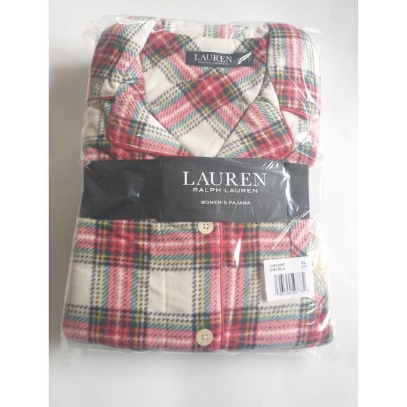 New! RALPH LAUREN Women's Plaid Microfleece Pajama PJ Set Top & Pant Packaged XL - Picture 4 of 6